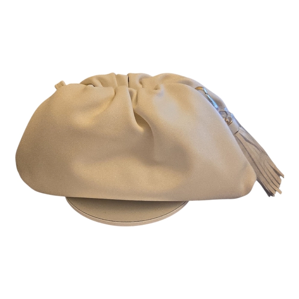 Cream Leather Clutch Or Shoulder Bag W Gold Chain Strap And Dust Bag
